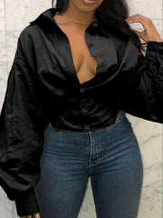 Solid Button Up Long Sleeve Blouse