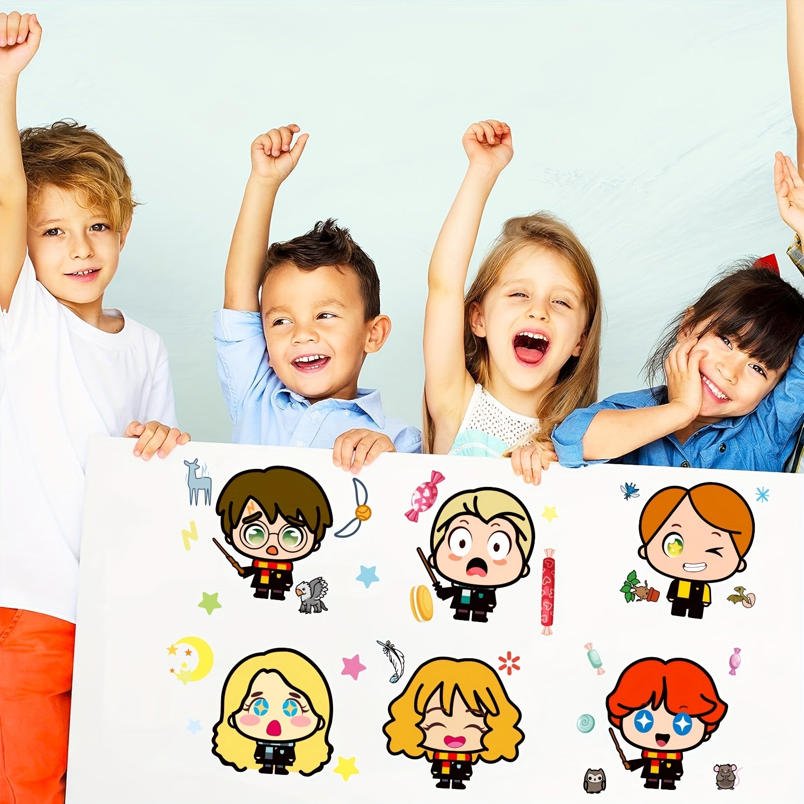 6pcs Graffiti Puzzle Stickers Big Head Cartoon Character Make A Face Stickers