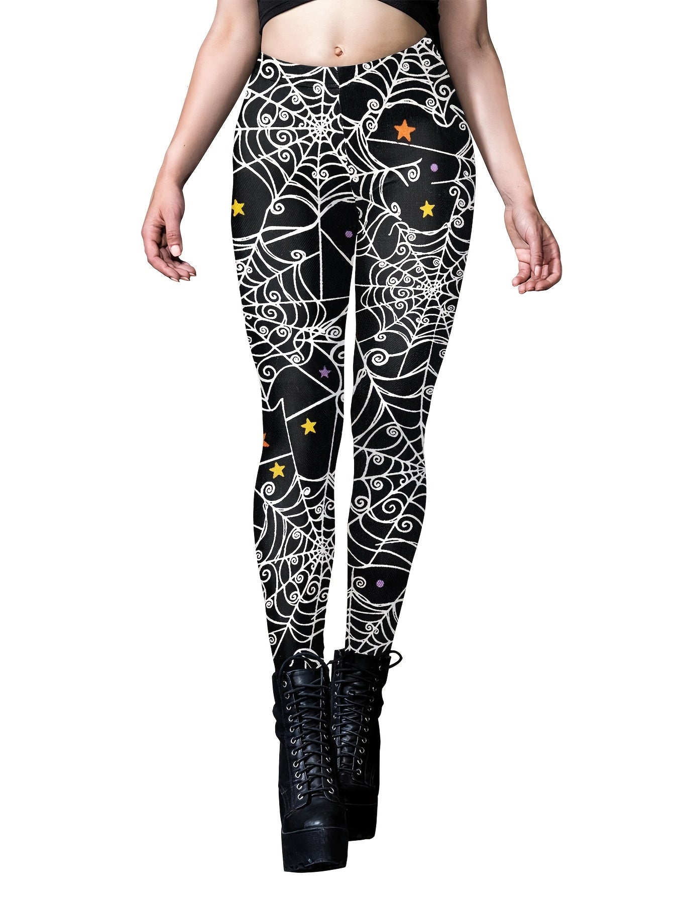 Spider Web Print High Rise Stretch Leggings