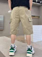Boy's Cargo Shorts Letter Patched Bottoms Street Style Casual Kid's Clothes