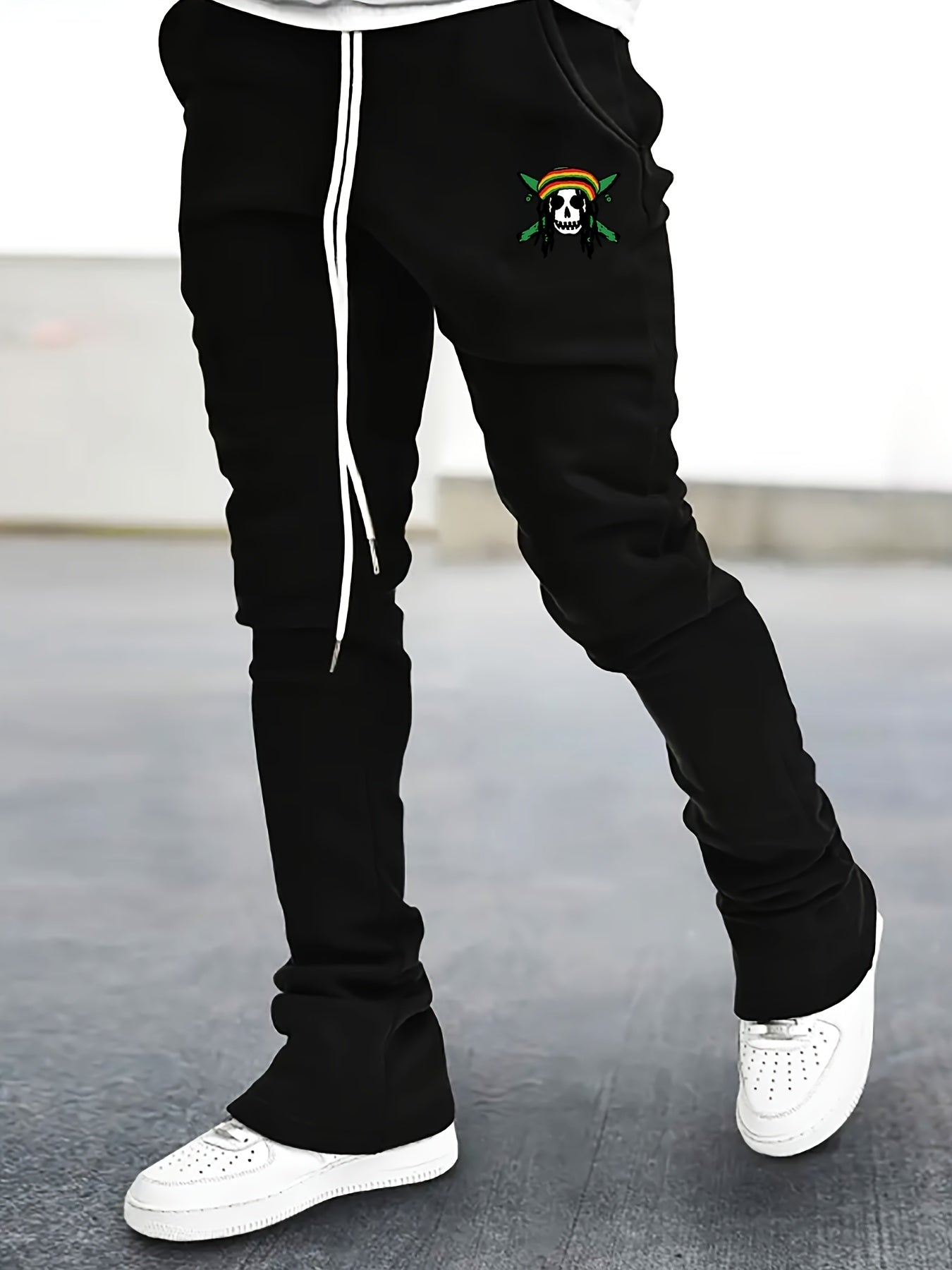 Skull Pattern Flared Trousers Men's Street Style Joggers