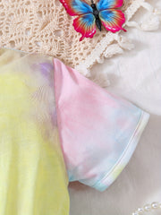Girls Tie Dye Round Neck Short Sleeve Romper Jumpsuit