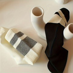 4 Pairs Striped Crew Socks All Match Stockings Women's Hosiery