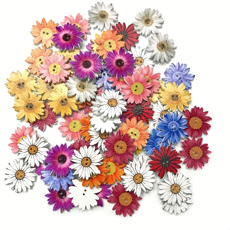 50pcs Random Color Daisy Flowers Wooden Button DIY Sewing Decoration
