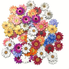 50pcs Random Color Daisy Flowers Wooden Button DIY Sewing Decoration