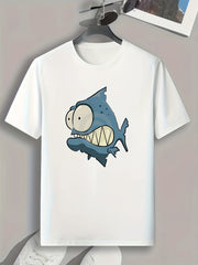 Funny Cartoon Fish Pattern Print Men's Comfy Sports T-shirt