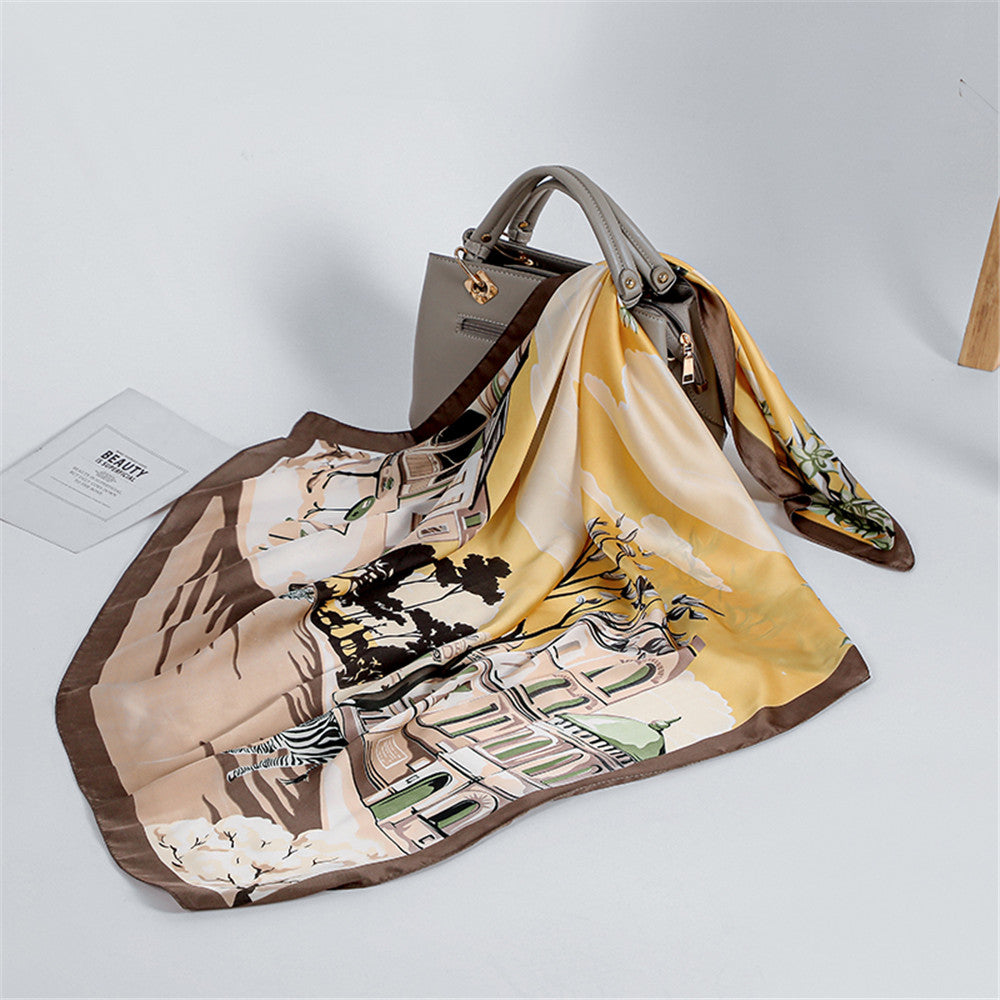 Yellow Square Scarf Classic Print Windproo...
