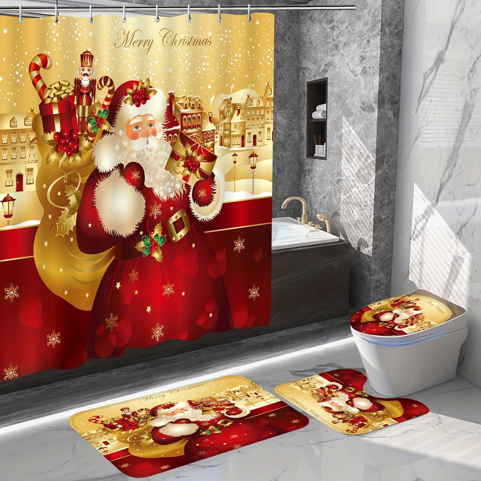 Santa Claus Shower Curtain Set Christmas Decorations