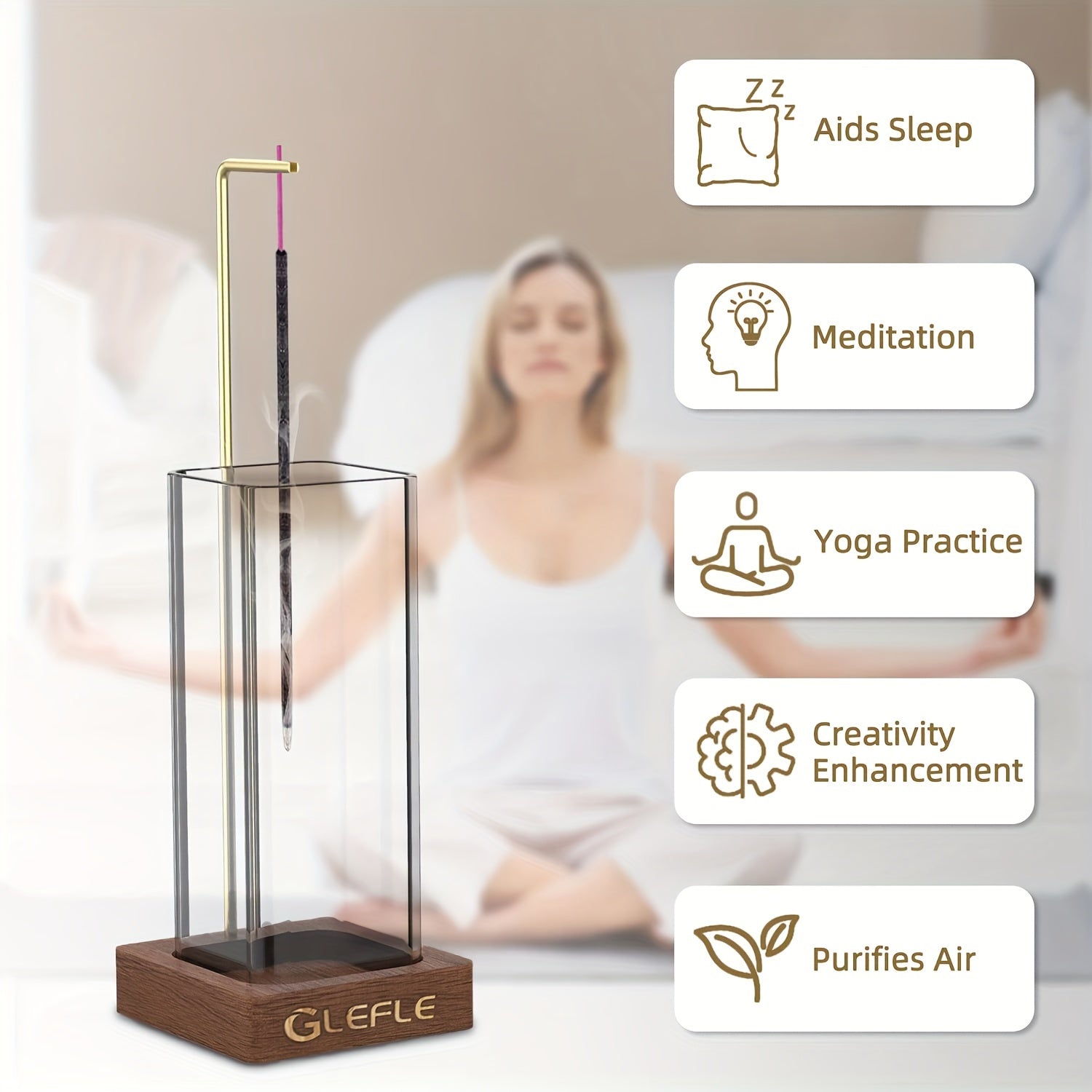 Wooden Aromatherapy Rack Modern Incense Burner with Glass Ash Catcher