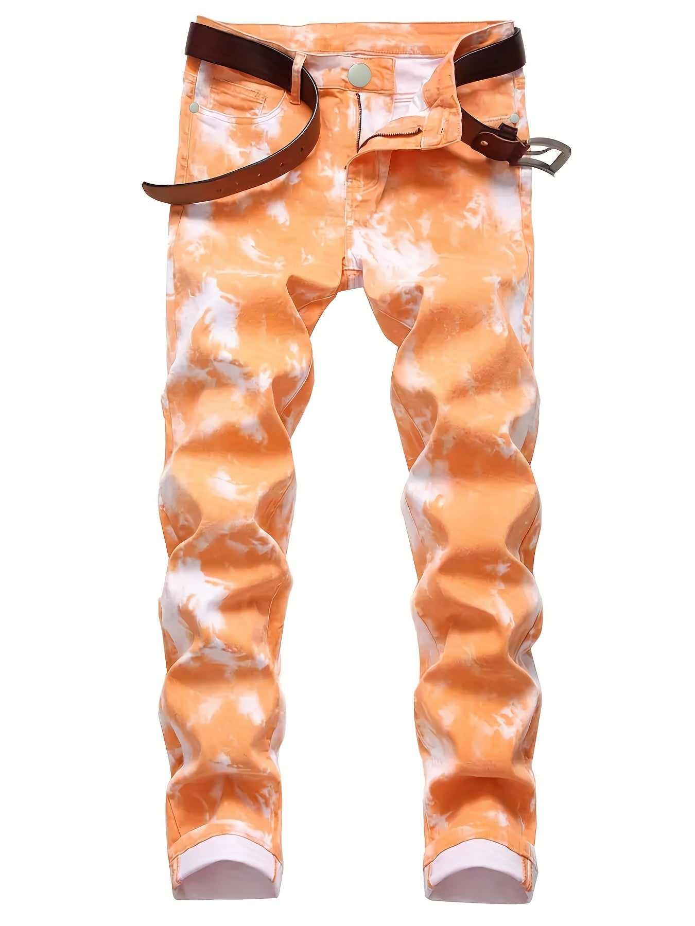 Men's Retro Slim Fit Cotton Jeans Distressed Straight Leg Denim Pants