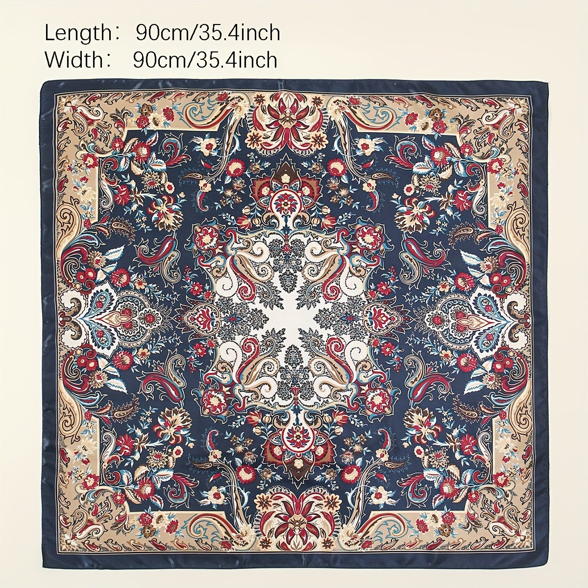 Boho Paisley Print Bandana Vintage Flower Pattern Satin Shawl Silk Square Scarf