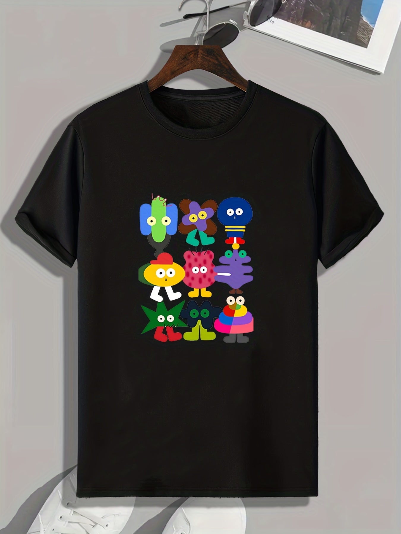 Men's Cartoon Doodles Pattern T shirt Active Slightly Stretch Tee