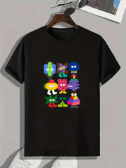Men's Cartoon Doodles Pattern T shirt Active Slightly Stretch Tee