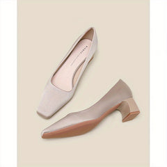Women's Square Toe Chunky Heel Slip-On Pumps - Casual Shoes