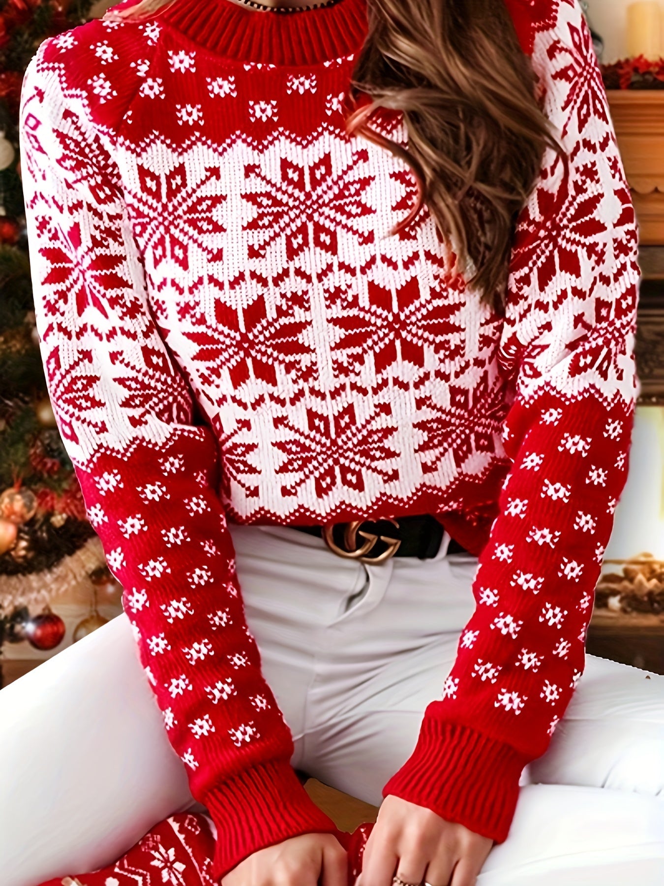 Colorblock Snowflake Print Christmas Sweater