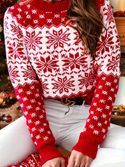 Colorblock Snowflake Print Christmas Sweater