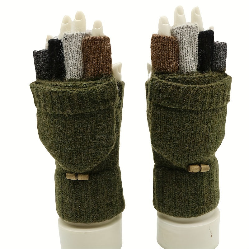 Warm Wool Knit Fingerless Gloves for Men and Women