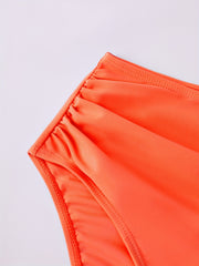 Orange High Stretch Bikini Bottom Ruched Sexy Style High Cut Beachwear Bottom