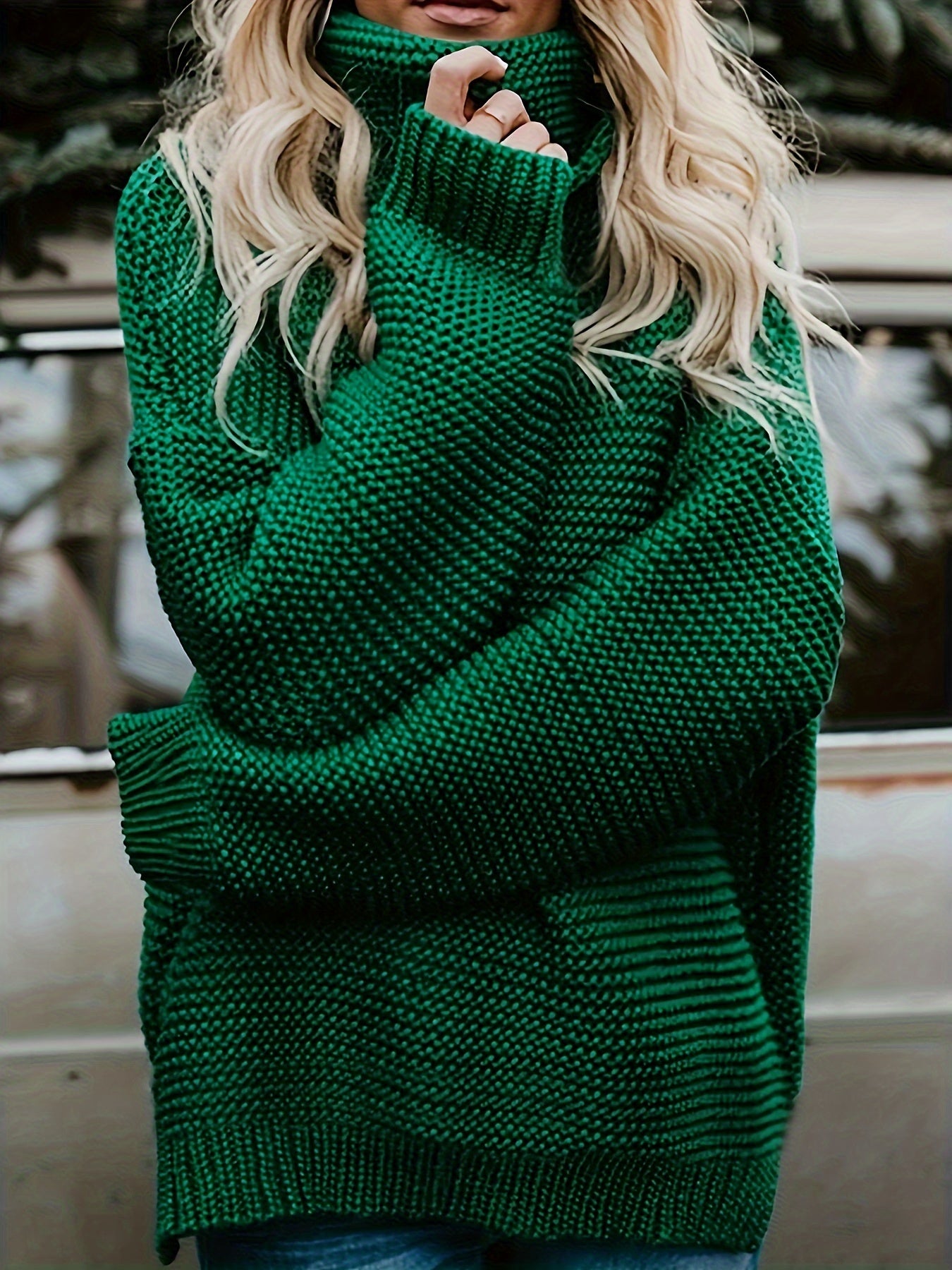 Casual Turtleneck Sweater Long Sleeve Solid Knit