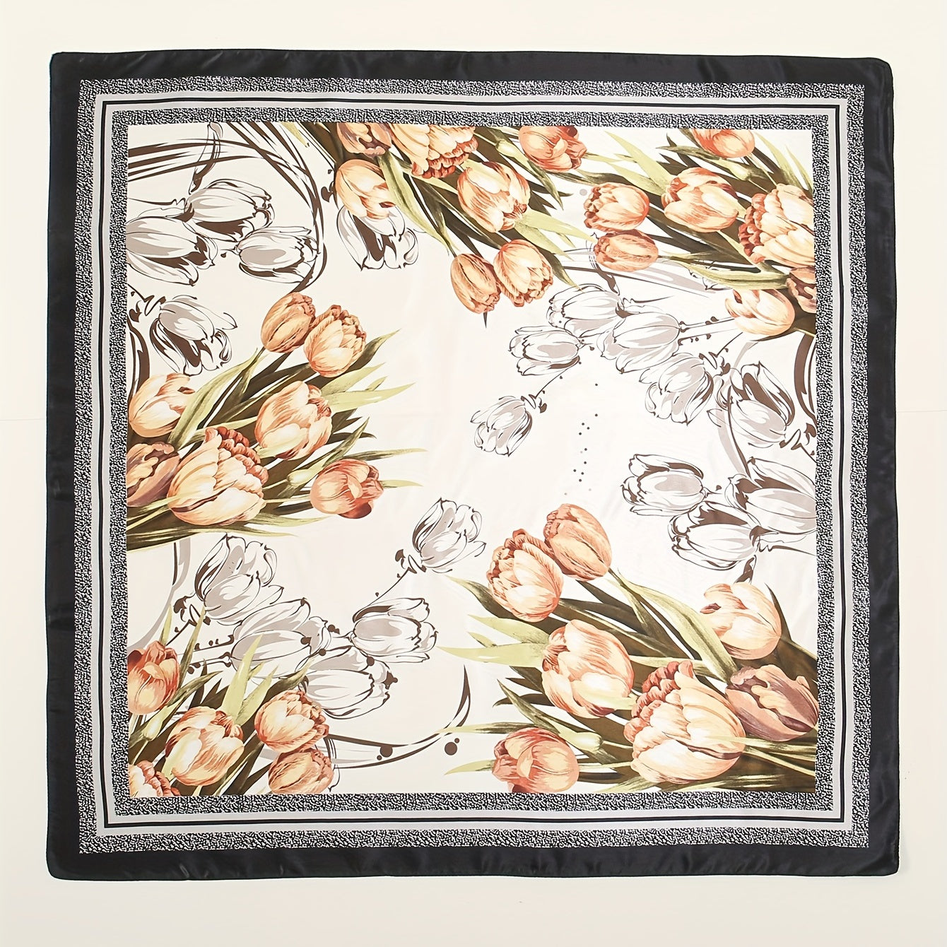 Tulip Rose Print Bandana Silk Square Scarf Head Wrap