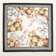 Tulip Rose Print Bandana Silk Square Scarf Head Wrap