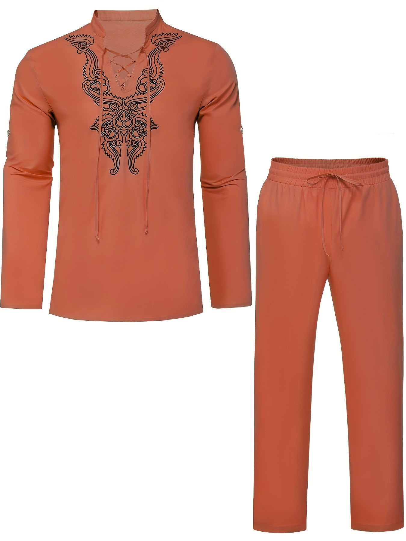 Boho Style Embroidery Men's 2-Piece Outfits Set