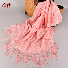 Silk Solid Lace Tassel Shawl Dress Scarf For Women