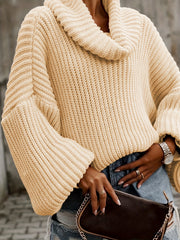 Women's Plus Size Casual Solid Bat Sleeve Turtleneck Sweater
