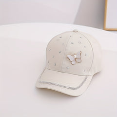 Kids Sunshade Baseball Cap with Rhinestone Butterfly
