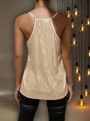 Sequins V Neck Cami Top Sleeveless Summer Women's Clothing