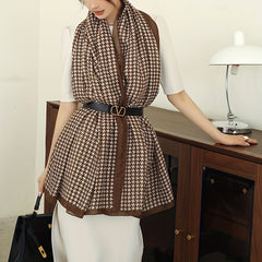 Brown Houndstooth Print Large Scarf Shawl Sunscreen Head Wrap