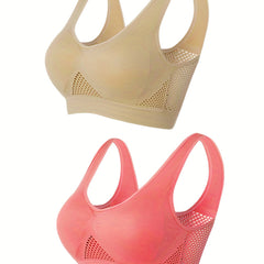 2 Pack Plus Size Sports Bra Set Women's Plus Hollow Out Wireless