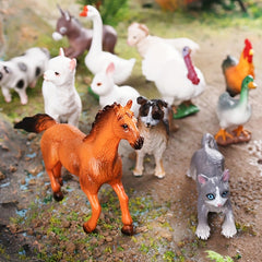 Realistic Farm Animal Set - 12pcs PVC Model Pigs Turkeys Sheep Rabbits