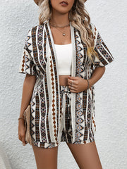 Argyle Print Two Piece Set Short Sleeve Tops & Drawstring Shorts
