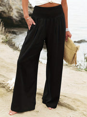 High Waist Wide Leg Pants Solid Beach Casual Pants