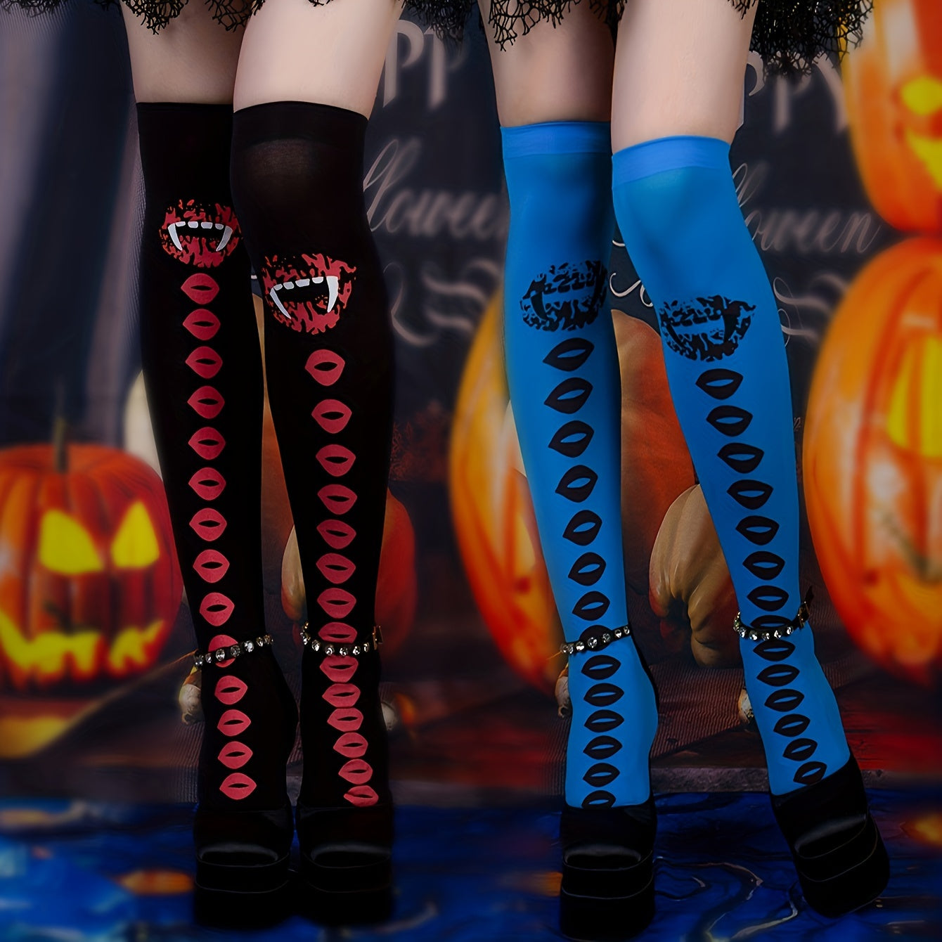 Lip Print Over The Knee Socks Women's Stockings