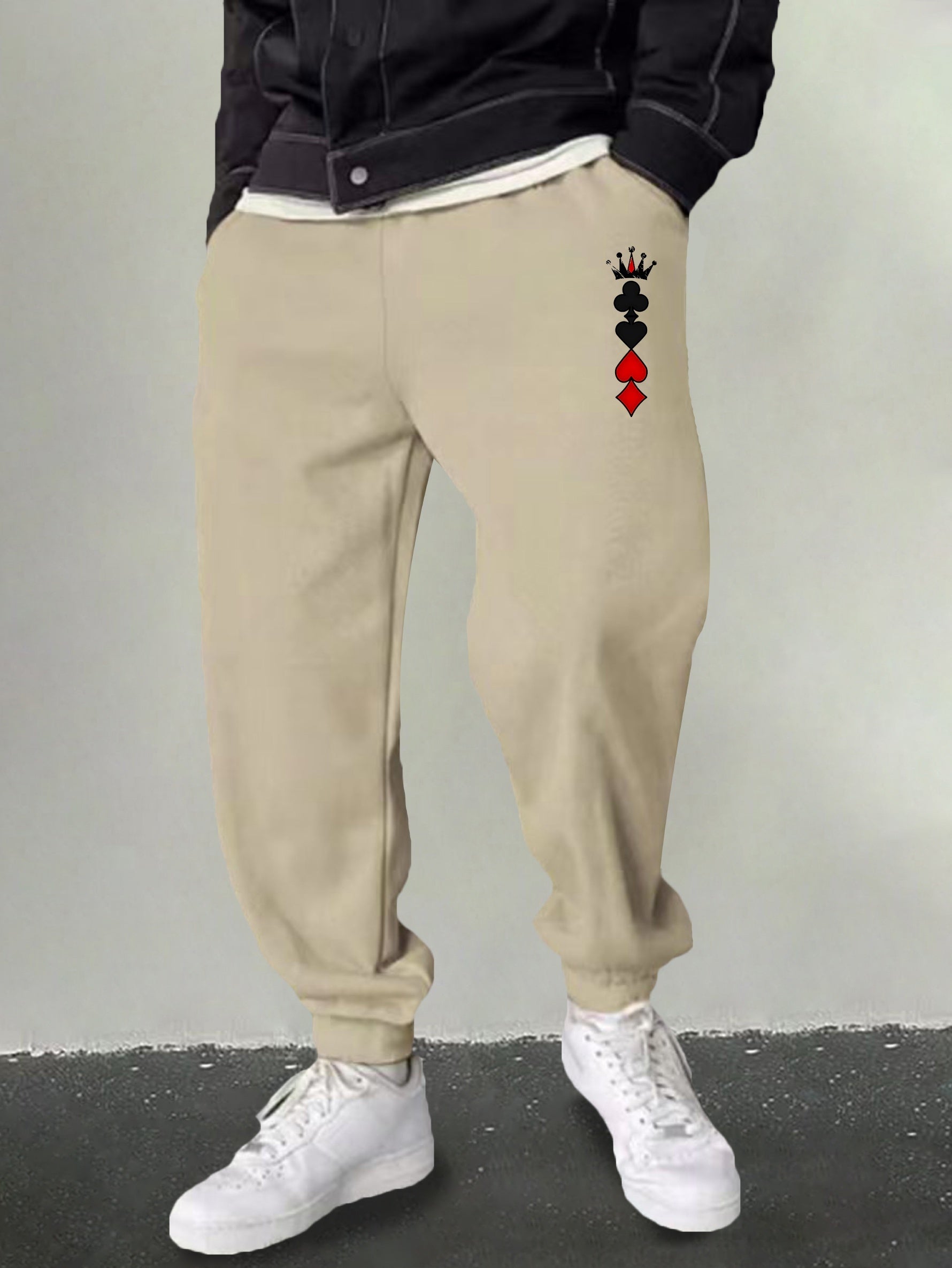 Men's Poker Card Symbol Print Joggers Breathable Sweatpants