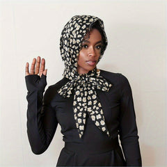 Floral Print Hijab Lace Up Head Scarf Head Wraps Soft Long Ribbon Turban