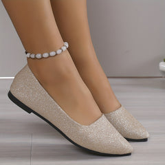 Women's Bling Ballet Flats Pointed Toe Glitter Soft Sole Slip On Shoes