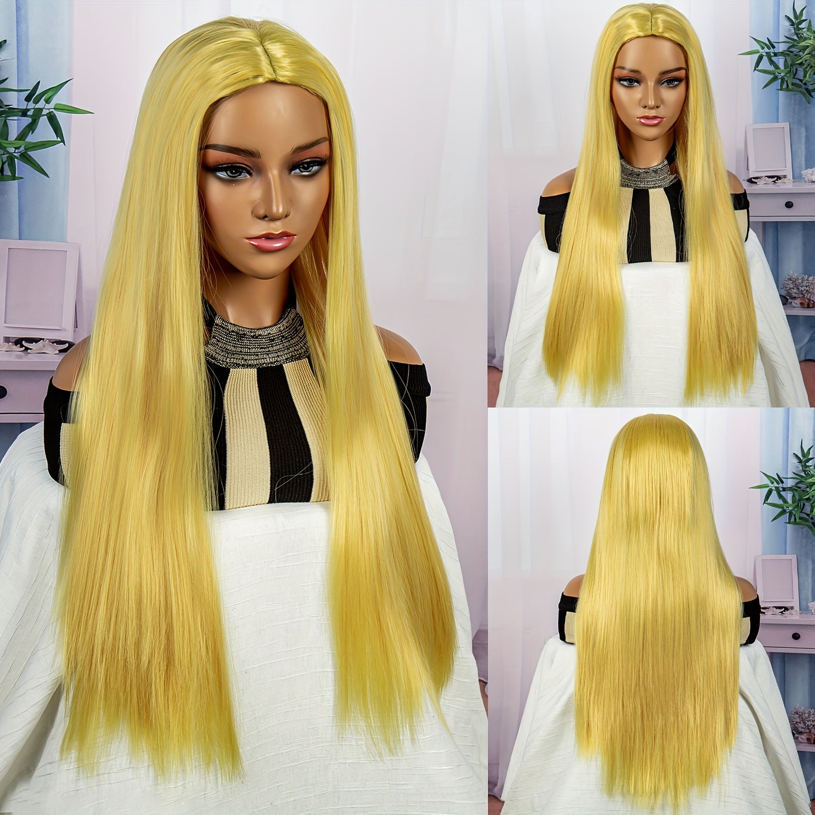Hot Pink Yellow Lake Pink Wigs Synthetic Cosplay Wig Hair Long Straight Wig