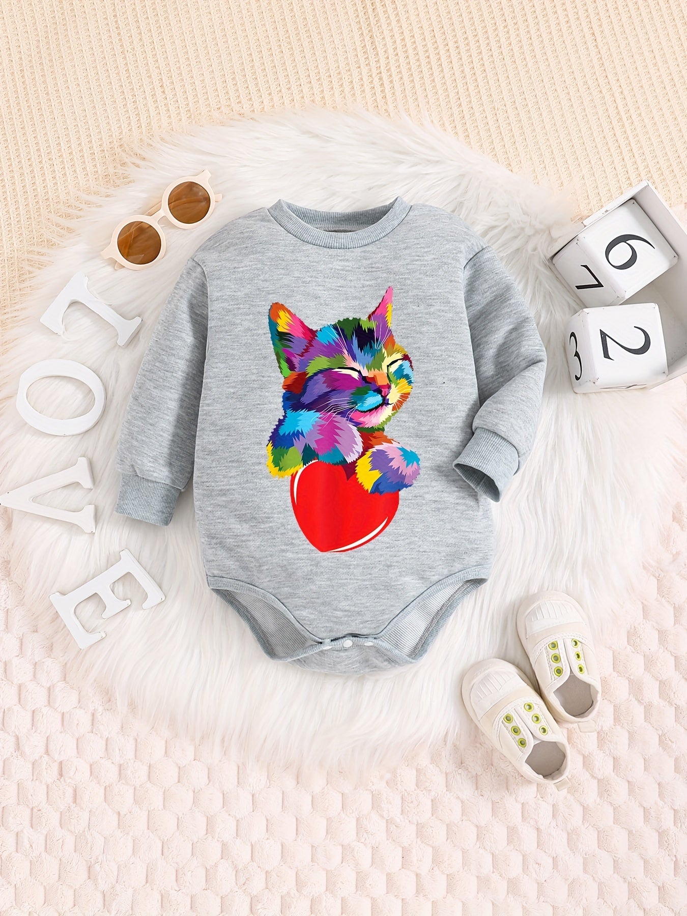 Colorful Cat Pattern Triangle Onesie Baby Boy Long Sleeve Bodysuit