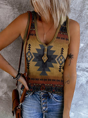 Western Geo Print Tank Top Sleeveless V Neck Tank Top Casual Every Tops