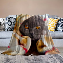 Cat Pattern Fluffy Flannel Blanket Soft and Lightweight Plush Blanket