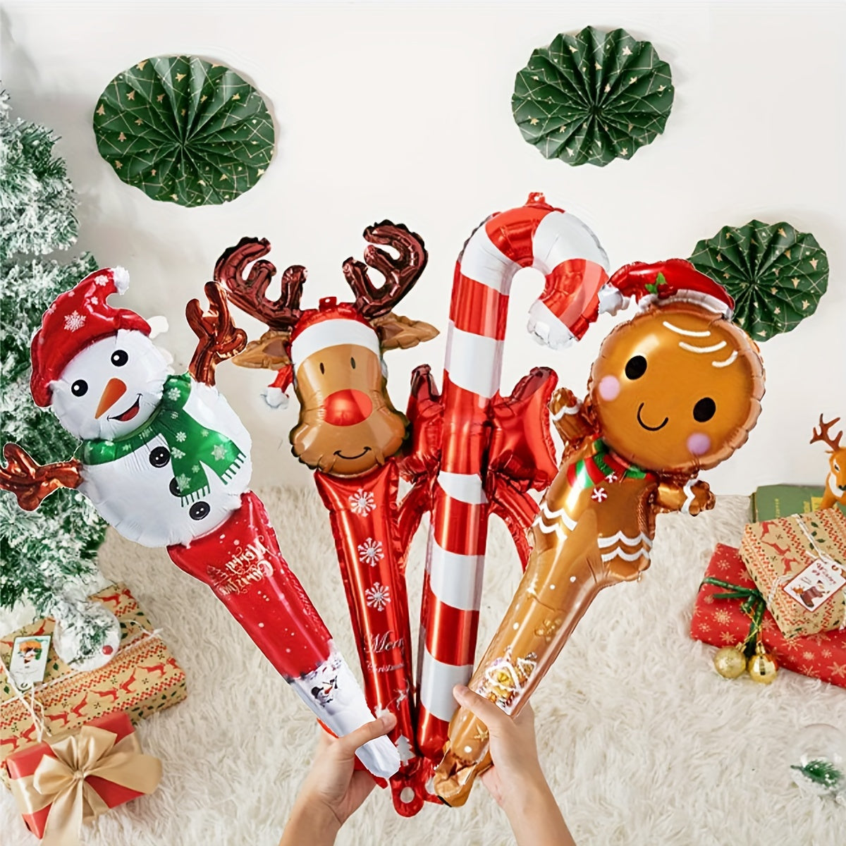 10pcs Christmas Sticks Santa Claus Snowman Candy Cane Deer Head