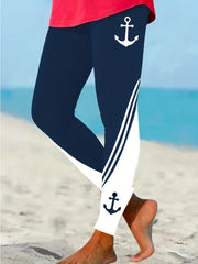 Anchor Print Skinny Leggings Stretchy Leggings Women's Clothing