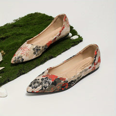 Floral Print Ballet Flats Pointed Toe Soft Sole Shoes