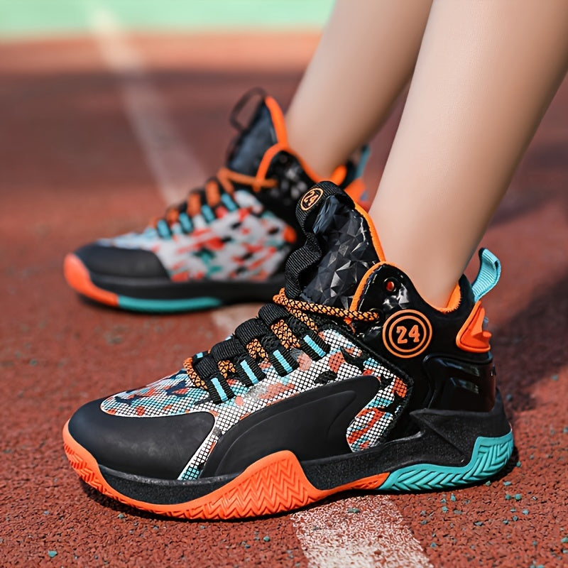 Boy's Block Basketball Shoes Non Slip Sneakers, Lace Up, Indoor Outdoor Training
