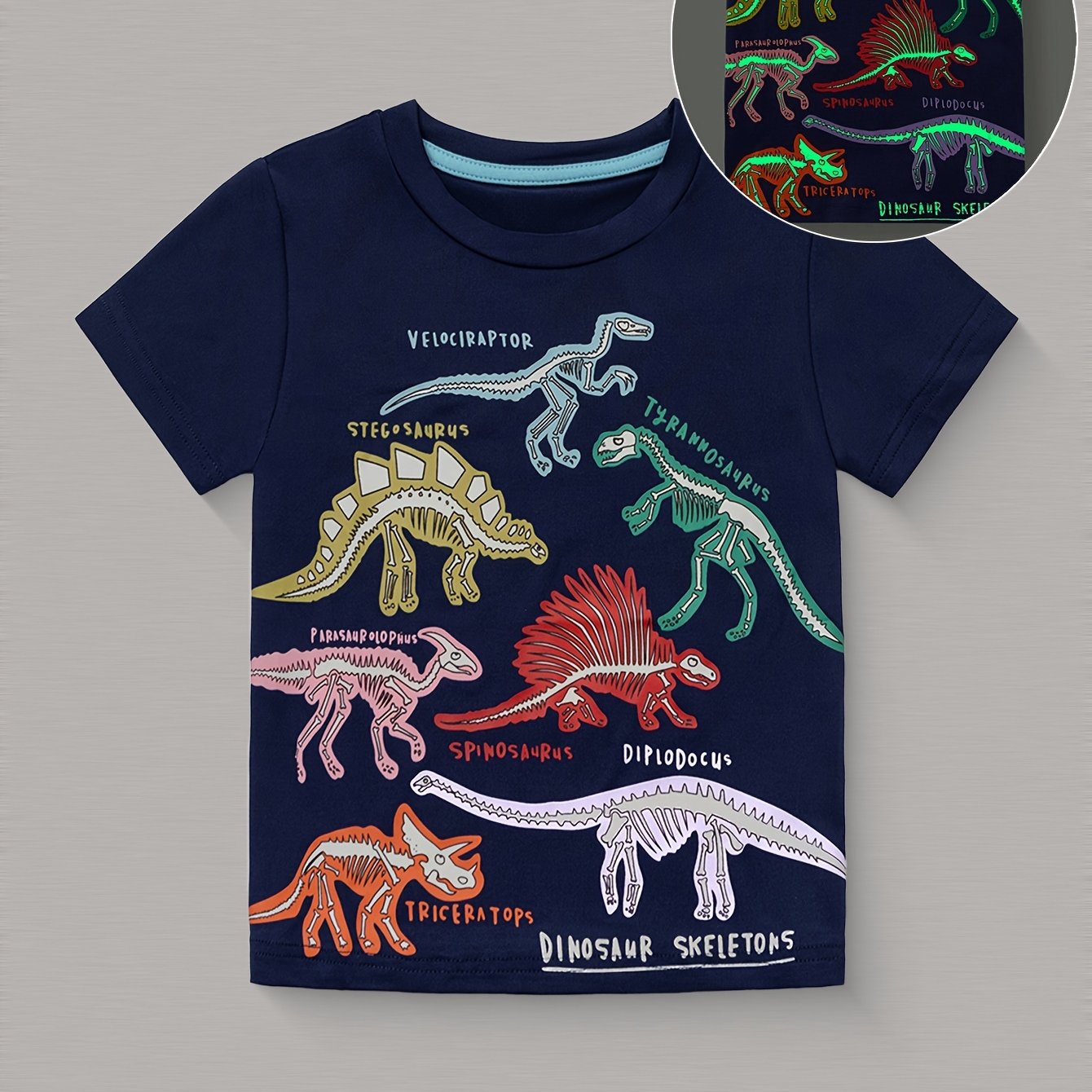 Boys' Glow In The Dark Dinosaur Skeleton Print T-shirt