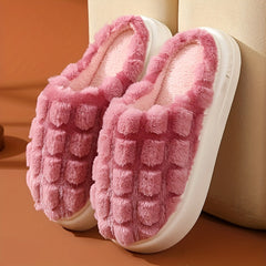 Fuzzy Plaid Platform Slippers Non Slip Indoor Shoes