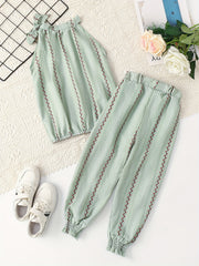 Girls' Floral Cotton Sleeveless Tank Top & Pants Set For Daily Outwear